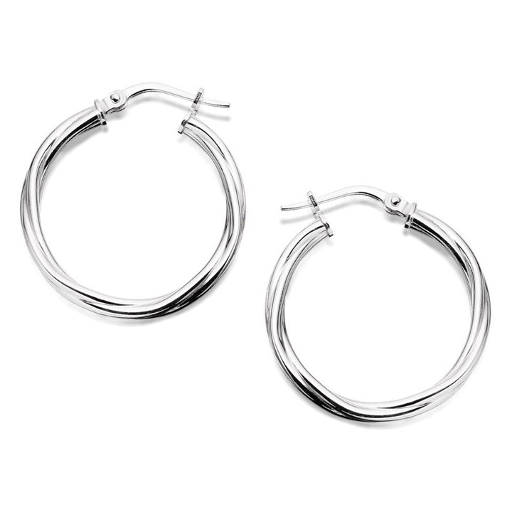 Silver Twist Hoop Earrings - 24mm - F1340