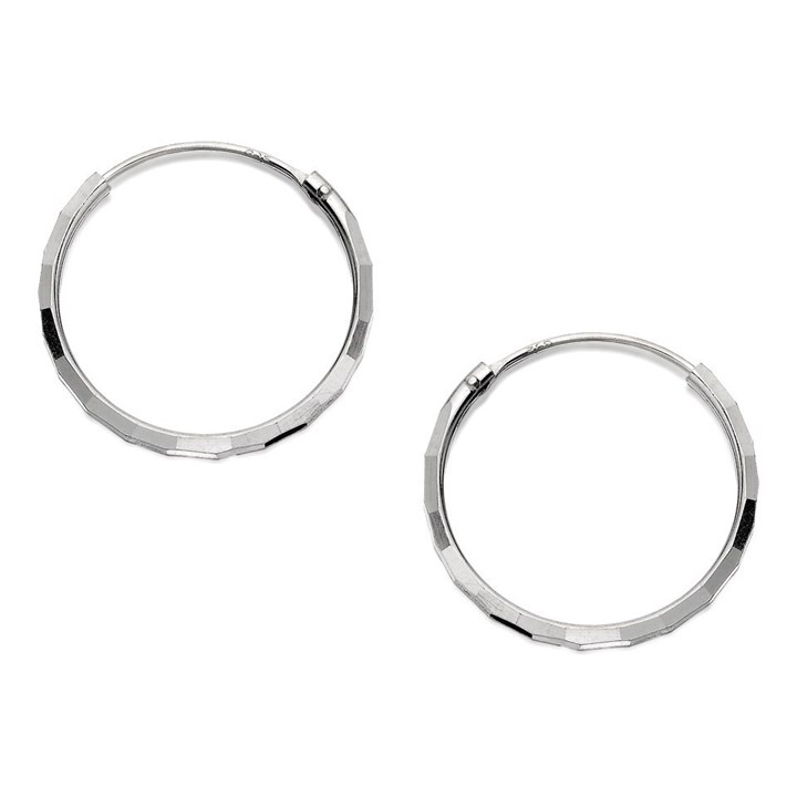 Silver Facetted Hoop Earrings - 20mm - F1343