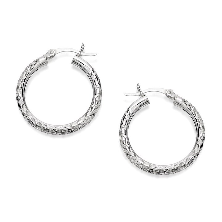 Silver Diamond Cut Hoop Earrings - 25mm - F1346