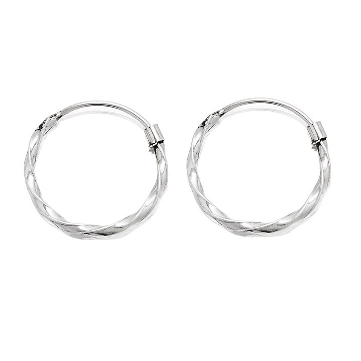 Silver Twist Hoop Earrings - 14mm - F1347