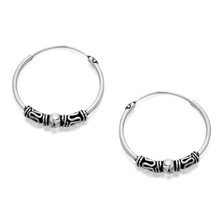 Silver Bali Style Hoop Earrings - 20mm - F1348