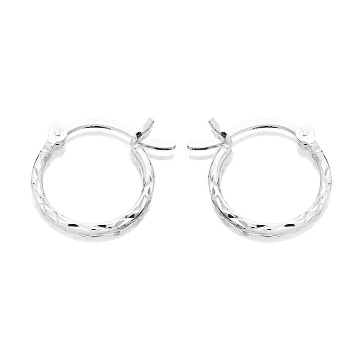 Silver Diamond Cut Hoop Earrings - 13mm - F1354