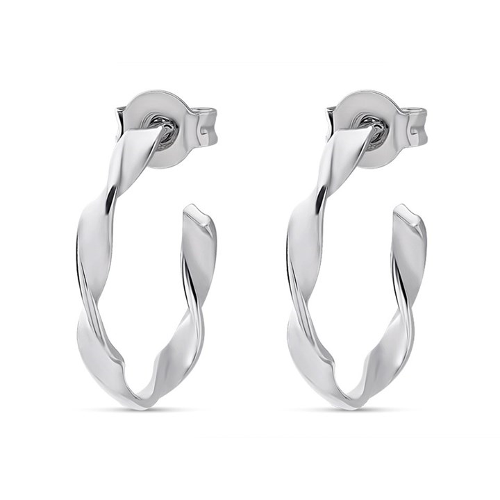 Silver Twisted Half Hoop Earrings - 15mm - F1373