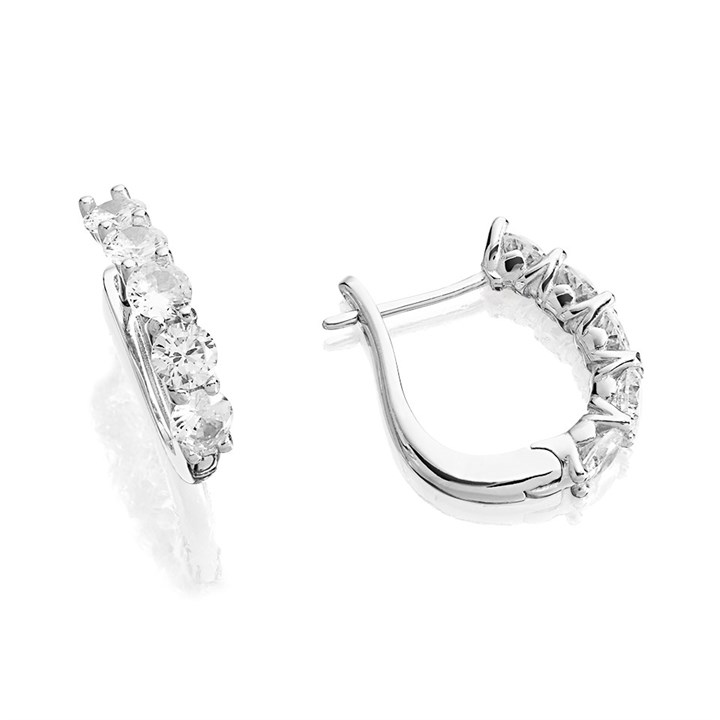 Silver Cubic Zirconia Hoop Earrings - 18mm - F1393