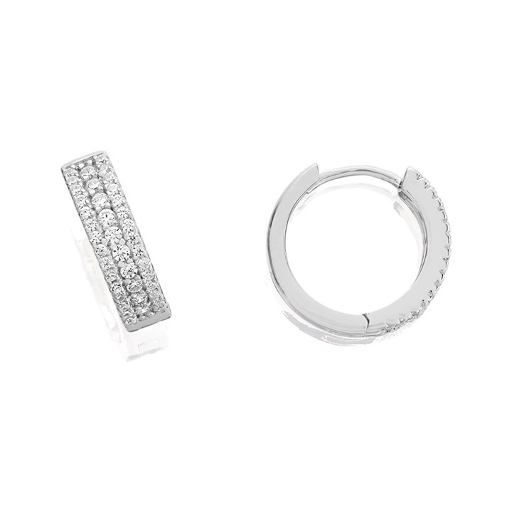 Silver Cubic Zirconia Hoop Earrings - 14mm - F1394