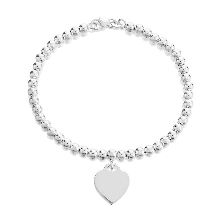 Silver Heart Charm Beaded Bracelet - 7.5in - F14003