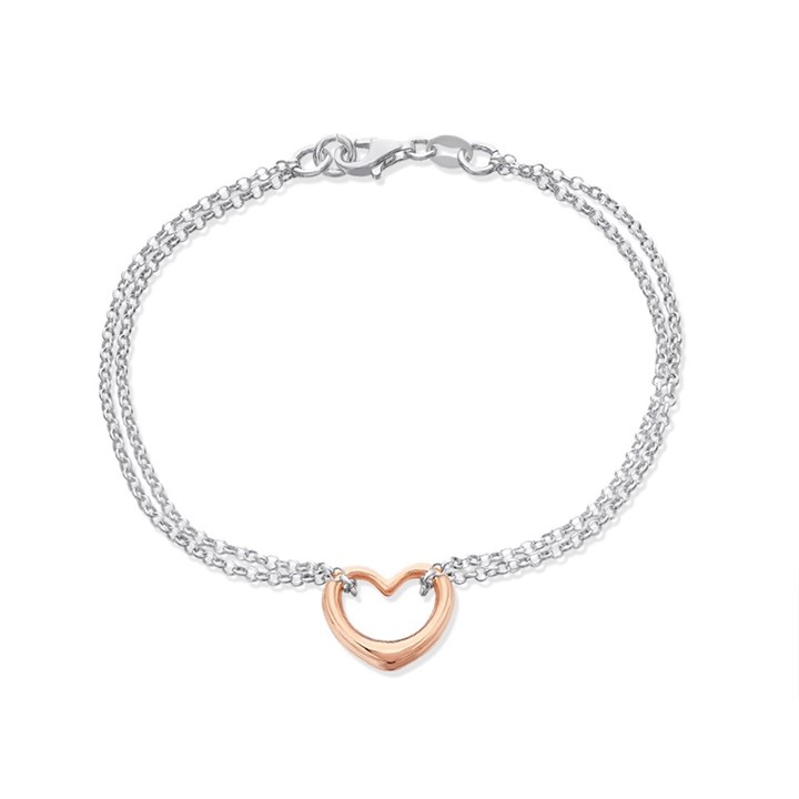 Silver Rose Tone Heart Bracelet - 7.5in - F14120