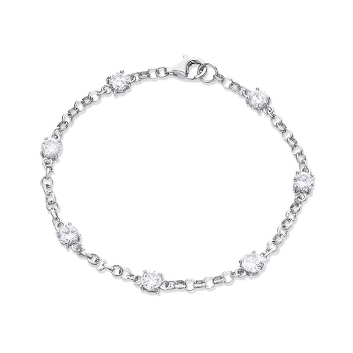 Silver Cubic Zirconia Station Bracelet - 7.5in - F14122