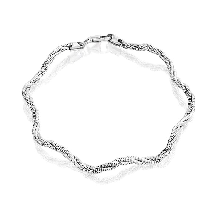 Silver Twisted Wave Bracelet - 7.5in - F14133