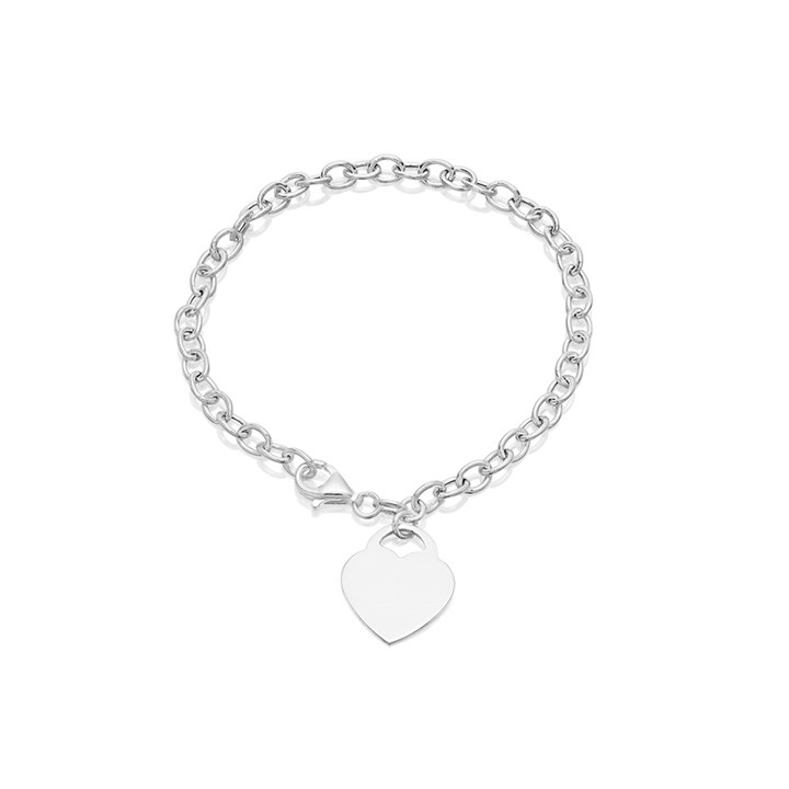 Silver 4mm Wide Heart Charm Bracelet - 7.5in - F14141