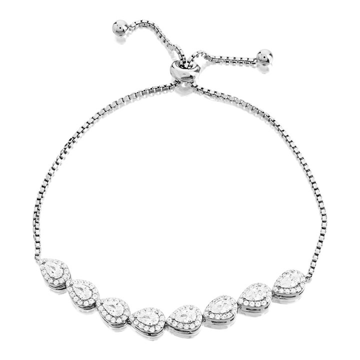 Silver Cubic Zirconia Halo Cluster Slider Bracelet - F14163
