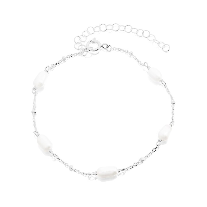 Silver Pearl Station Bracelet - 8.5in - F14171