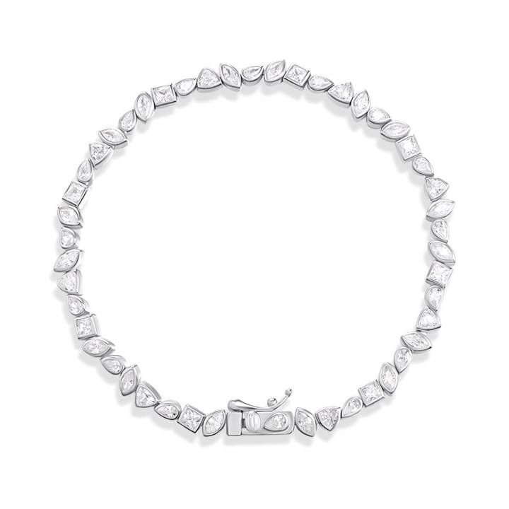 Silver Mixed Cut Cubic Zirconia Rubover Bracelet - F14192