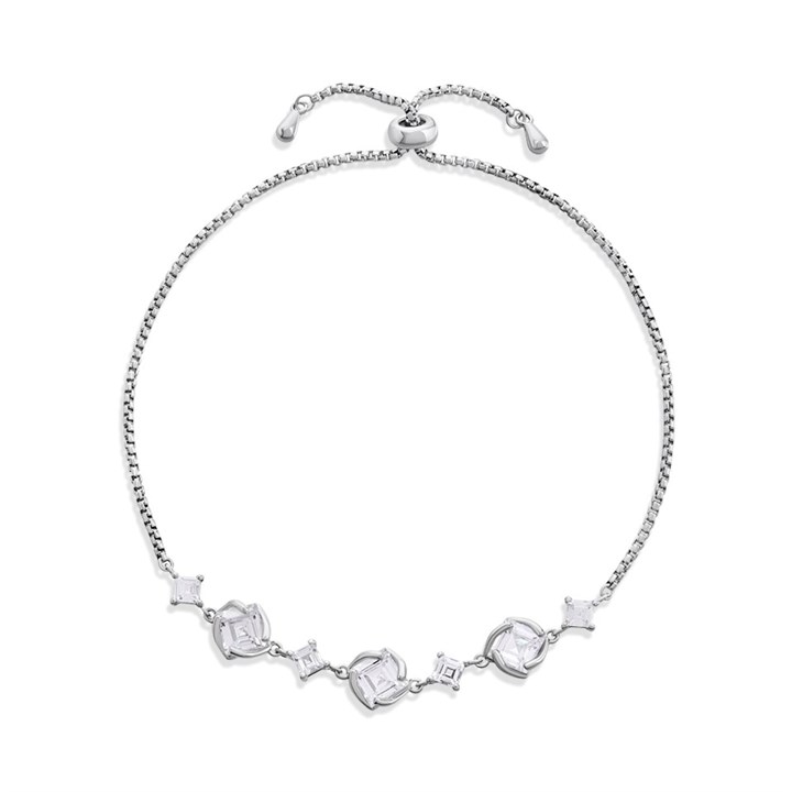 Silver Princess Cut Cubic Zirconia Adjustable Bracelet - F14193