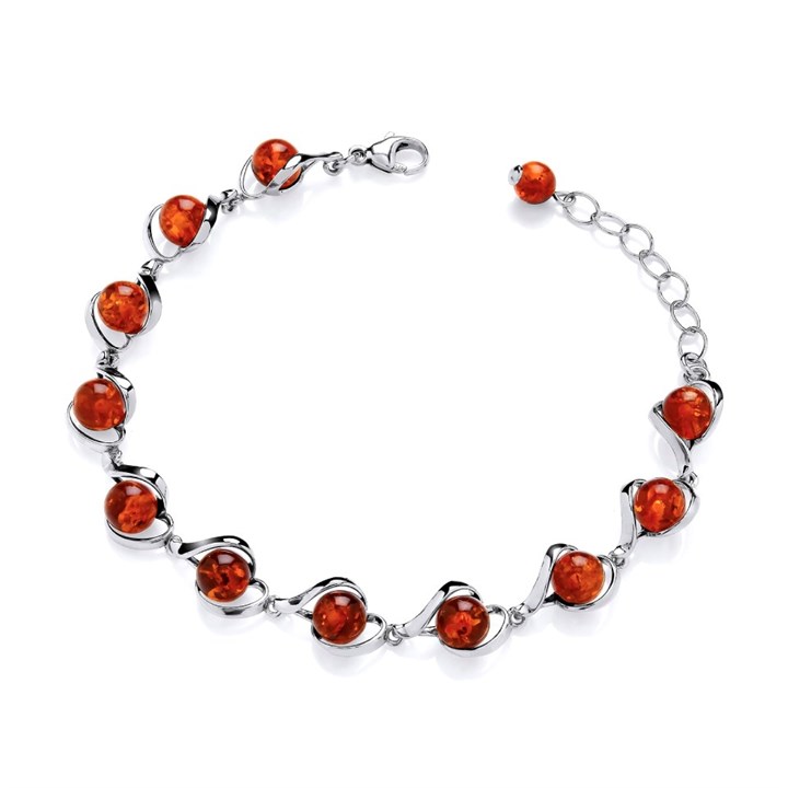 Silver Amber Ball Wrap Bracelet - 7.5in - F14195
