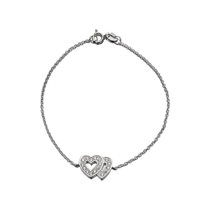 Silver Cubic Zirconia Entwined Hearts Bracelet - 7in - F1465