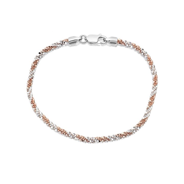 Silver And Rose Gold Plated Sparkle Twist Bracelet - 7.5in - F1477
