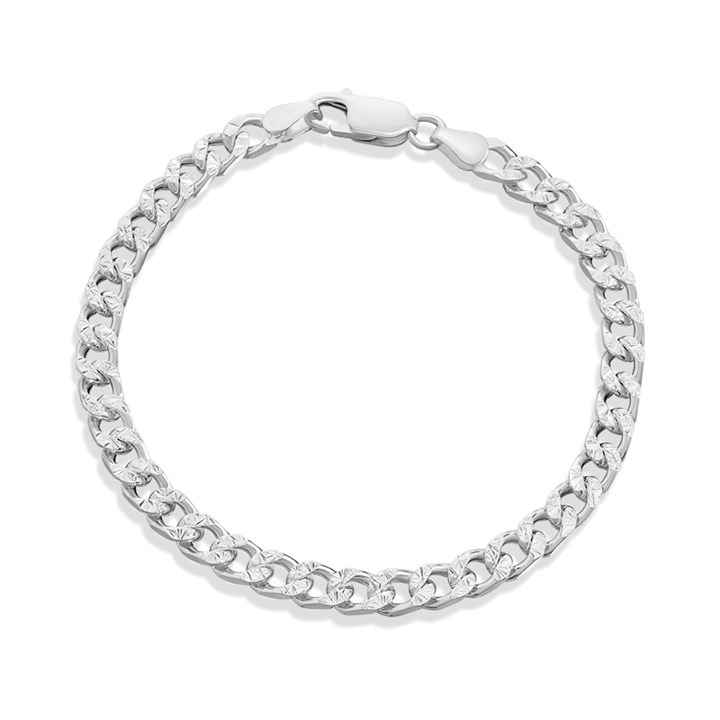 Silver Engraved Link Curb Bracelet- 7.5" - F1607