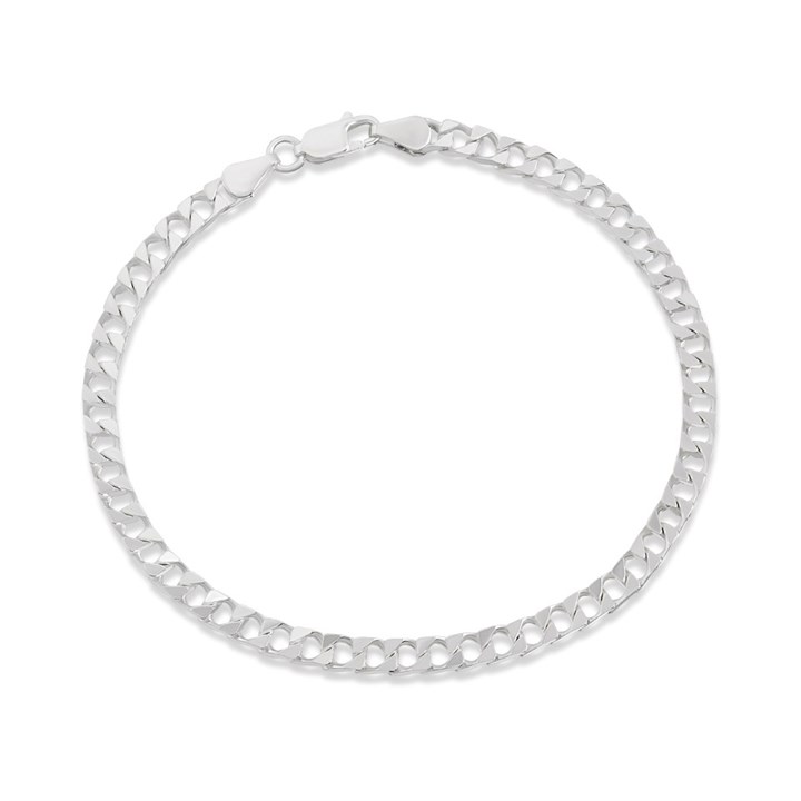 Silver 4mm Wide Curb Bracelet - 9in - F19001