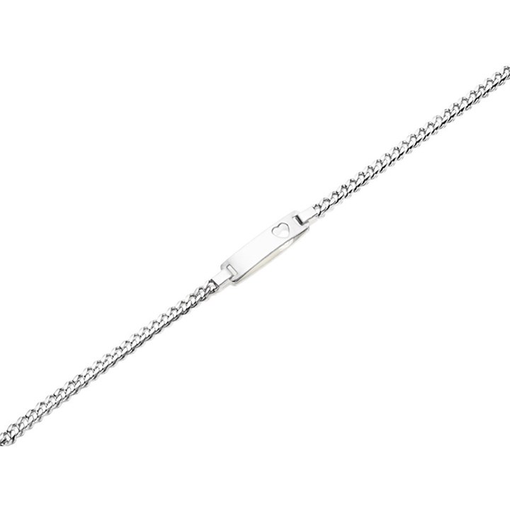 Silver Heart Identity Bracelet - 7in - F2393