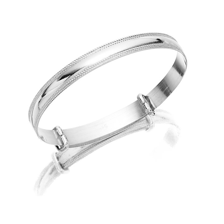 Silver Beaded Edge Expanding Children's Bangle - F26001
