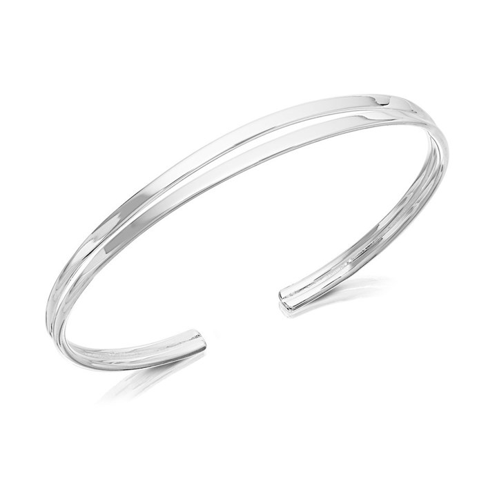 Silver Double Strand Torc Bangle - F2711