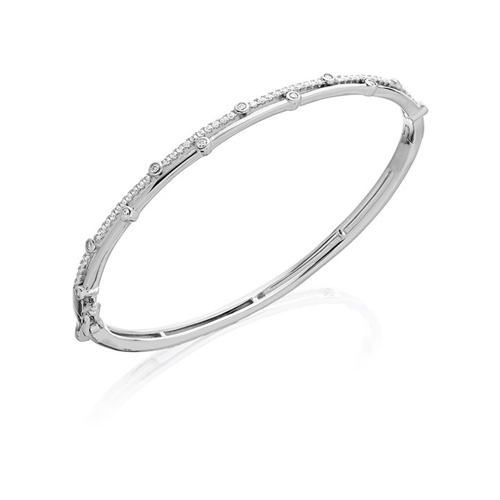 Silver Cubic Zirconia Two Row Bangle - F2753