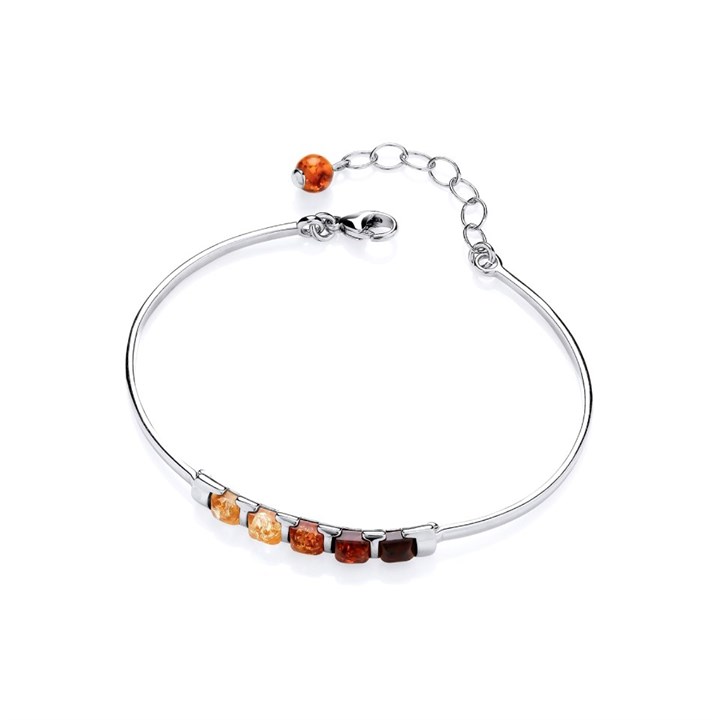 Silver Mixed Amber Ombre Bangle - F2756