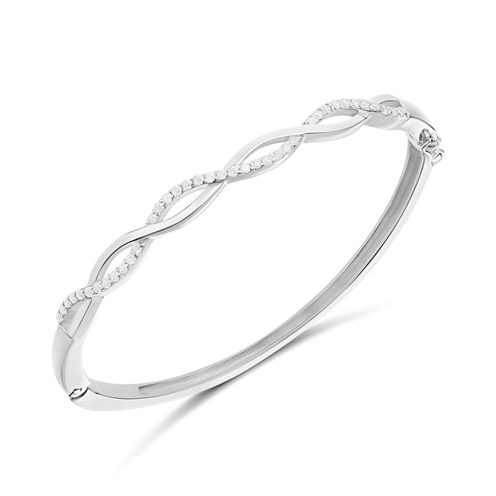 Silver Twist CZ Bangle - F2758