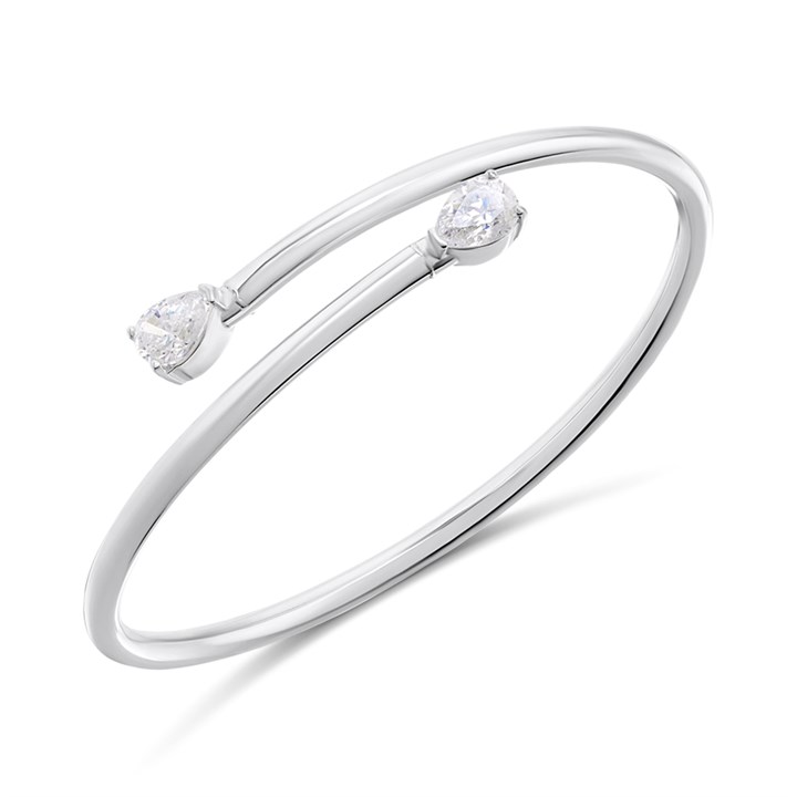 Silver Pear CZ Bypass Bangle - F2759