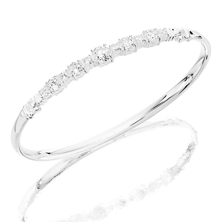 Silver Cubic Zirconia Bangle - F2876