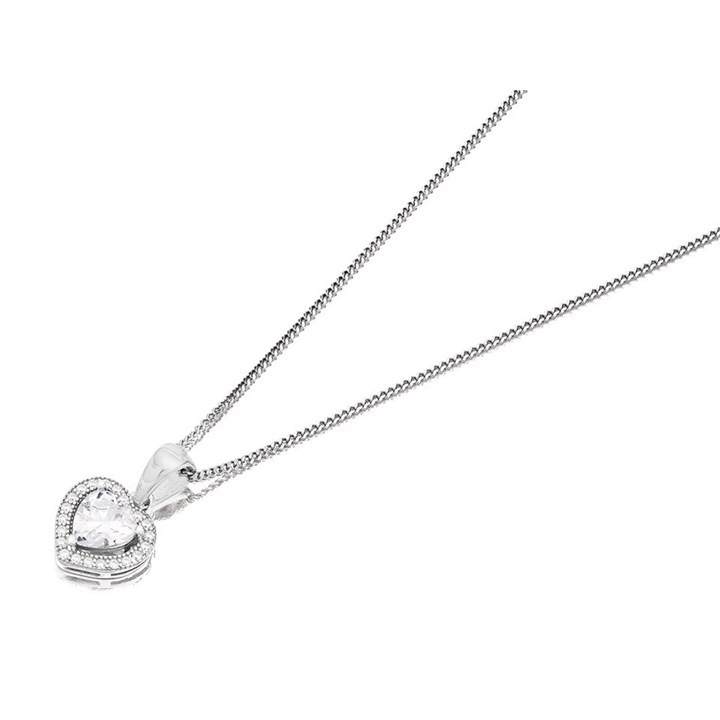 Silver Cubic Zirconia Heart Halo Necklace - F33008