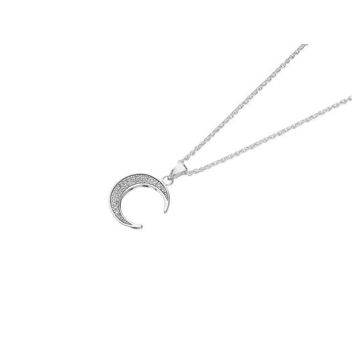 Silver Cubic Zirconia Moon Necklace - F33009
