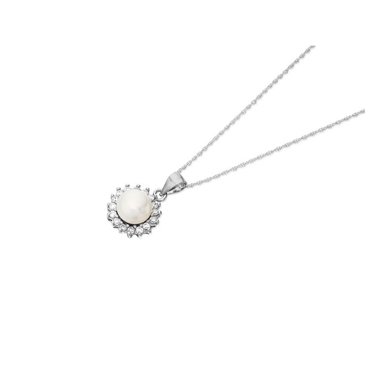 Silver Freshwater Pearl And Cubic Zirconia Necklace - F33012