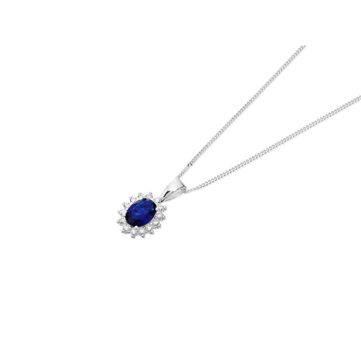 Silver Oval Blue Cubic Zirconia Necklace - F33014