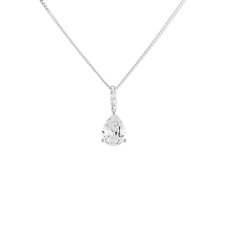 Silver Cubic Zirconia Teardrop Necklace - F33019