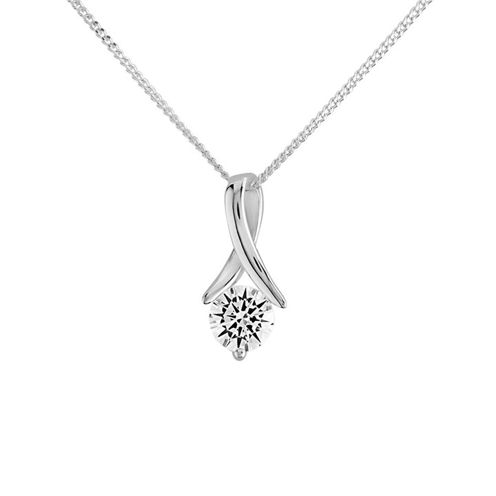 Silver Cubic Zriconia Crossover Loop Necklace - F33020
