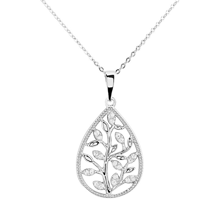 Silver Cubic Zirconia Tree Of Life Necklace - F33022