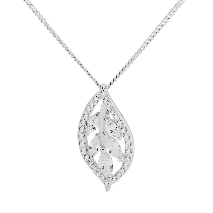 Silver Cubic Zirconia Leaf Necklace - F33023
