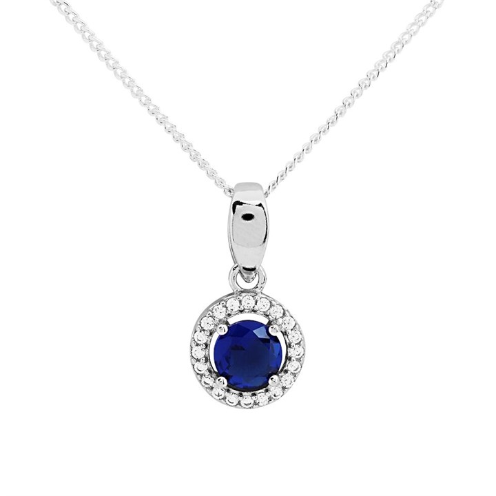 Silver Blue And White Cubic Zirconia Necklace - F33028