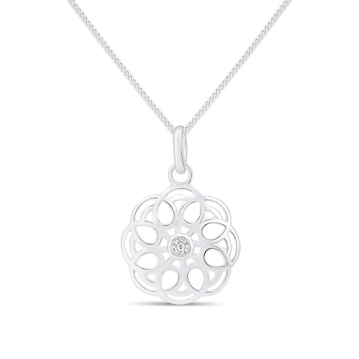 Silver Cubic Zirconia Swirl Circle Pendant -14mm - F33035