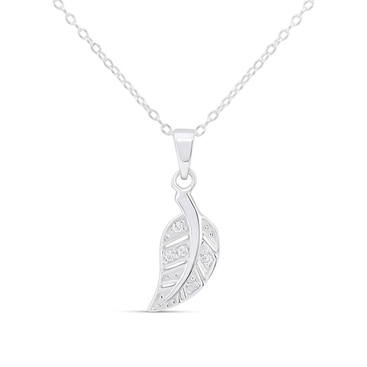 Silver C.Z. Leaf Necklace - F33037