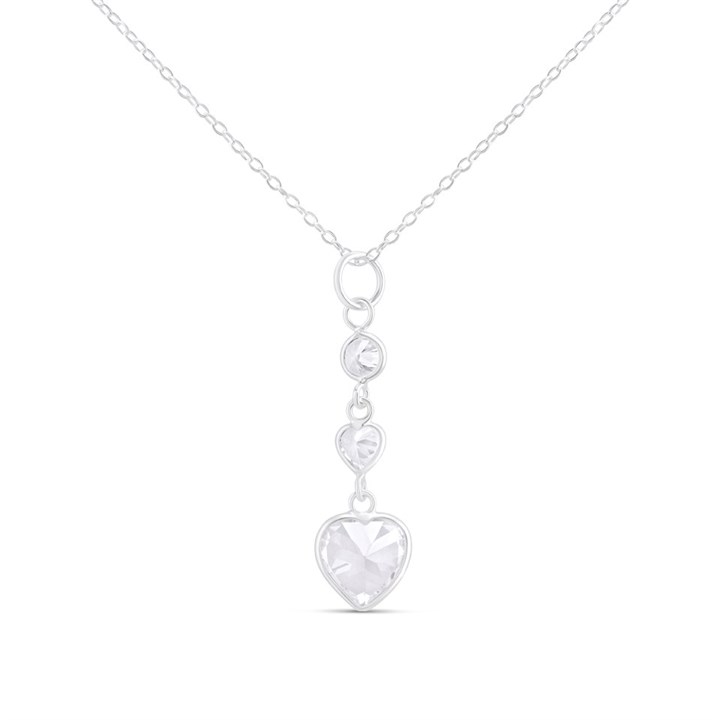 Silver Three C.Z. Heart Necklace - F33039