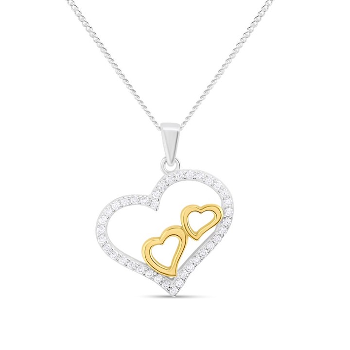 Silver C.Z. And Gold Tone Heart Necklace - F33046