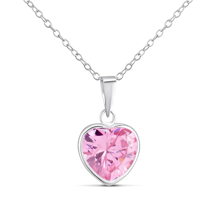 Silver Pink Cubic Zirconia Heart Pendant- 10mm - F33107
