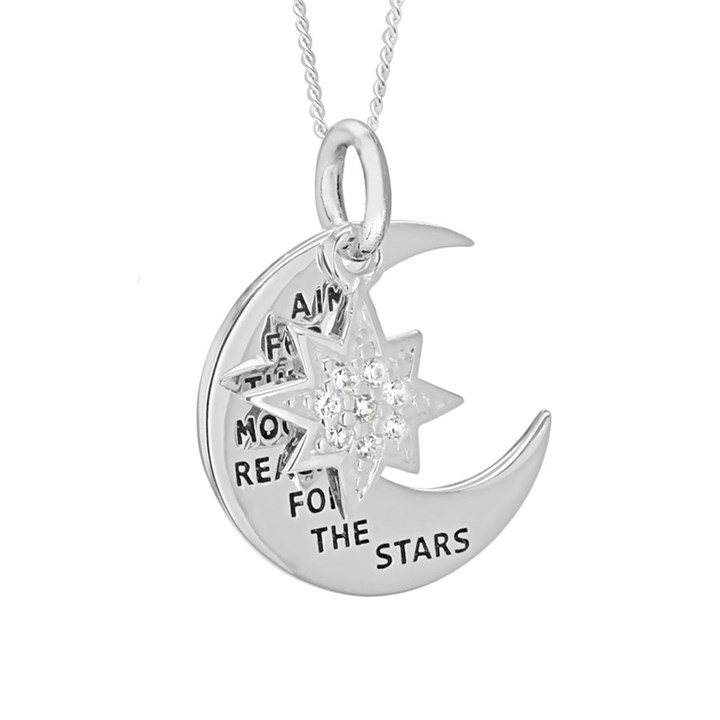 Silver Cubic Zirconia Star And Moon Necklace - F3363