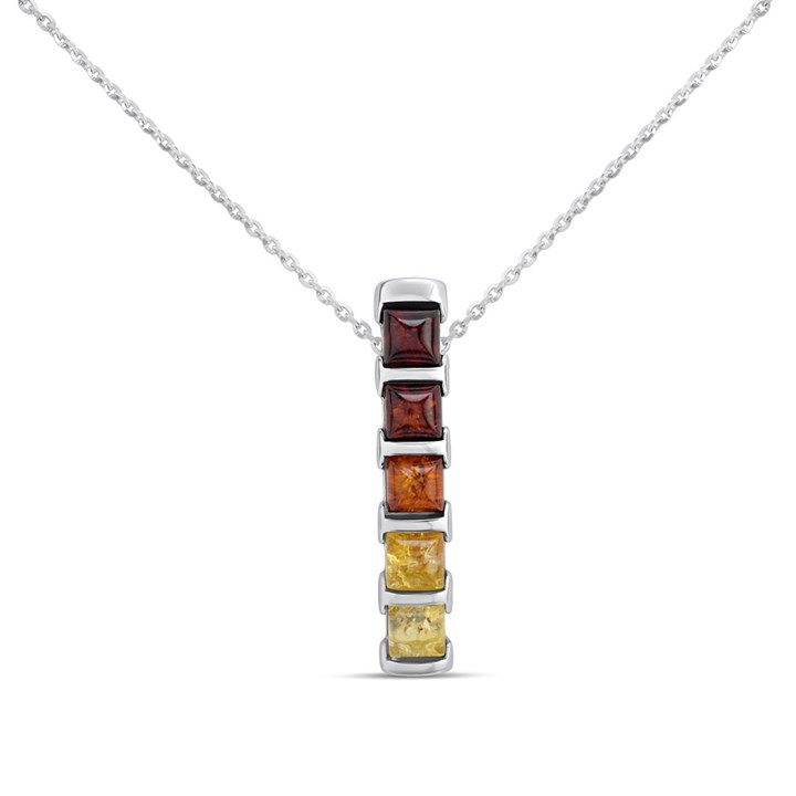 Silver Mixed Amber Ombre Bar Necklace - F34101