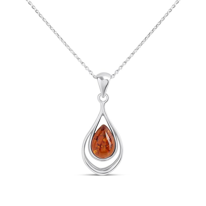 Silver Amber Teardrop Necklace - F34102