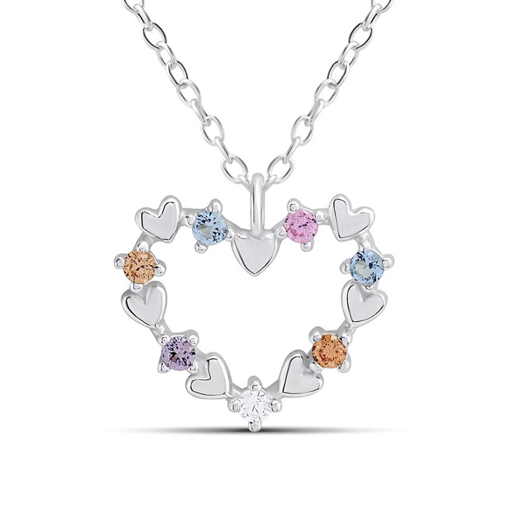 Silver Pastel CZ Open Heart  Necklace - F34123
