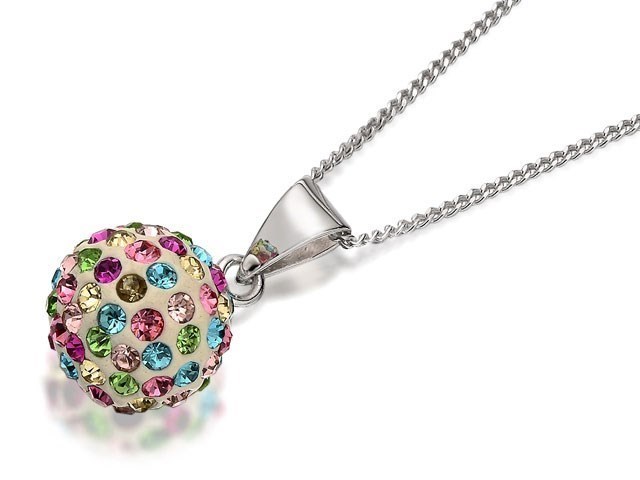 Silver Multicoloured Crystal Pendant And Chain - F3440